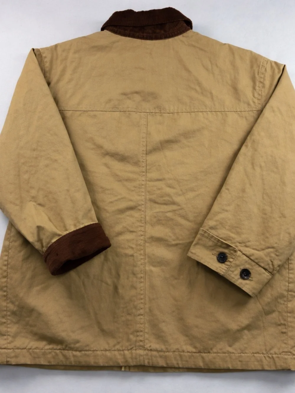 Tan Canvas Barn Jacket Chore Coat Brown Corduroy Collar Large H&M Divided